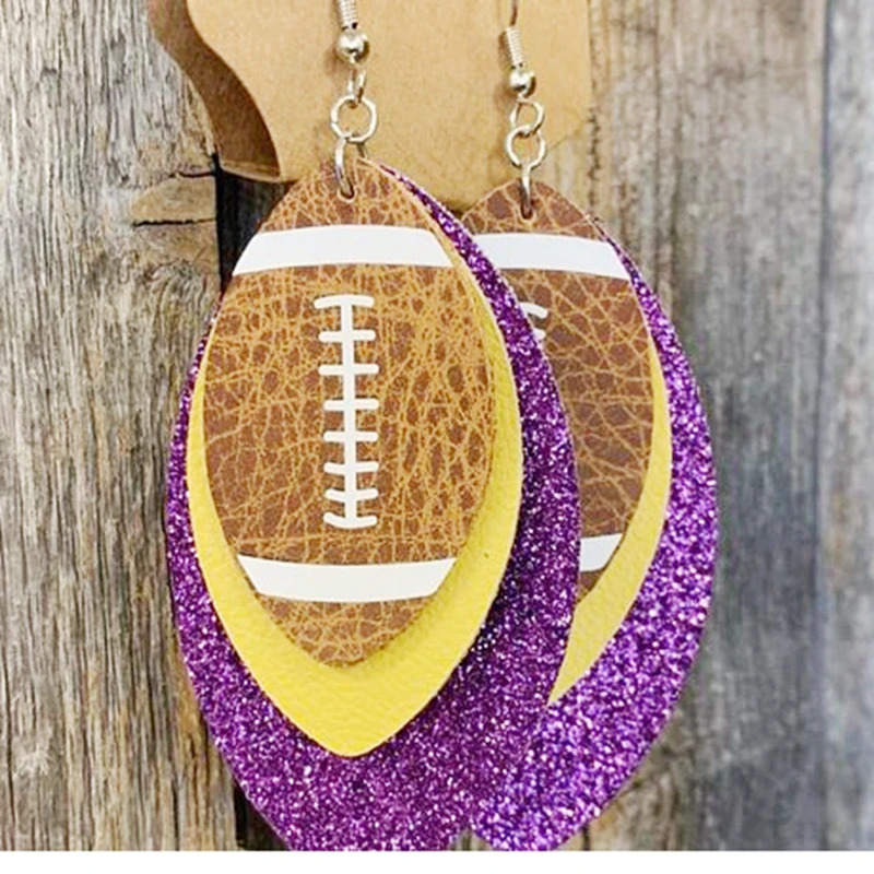 Трехслойные серьги из искусственной кожи с блестками|Серьги-гвоздики| |