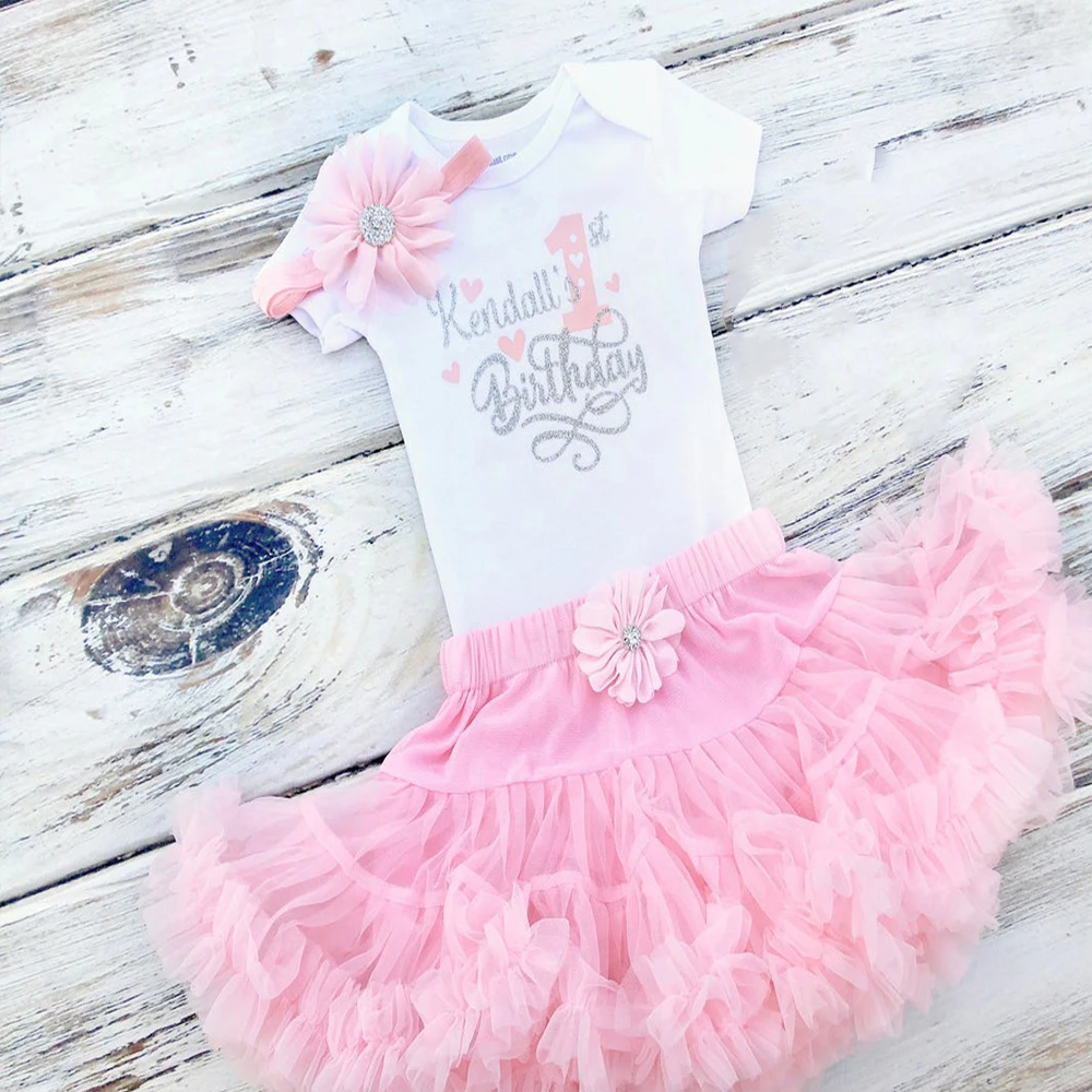 

Custom 1st Birthday Girl Personalized| Pink and Silver Birthday Outfit personalized Any Text Baby Shower cake smash
