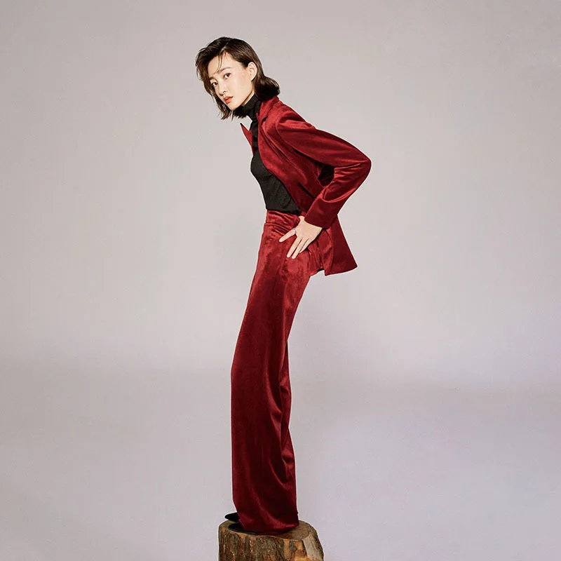 Женский весенне осенний двубортный розовый длинный пиджак + длинные брючные