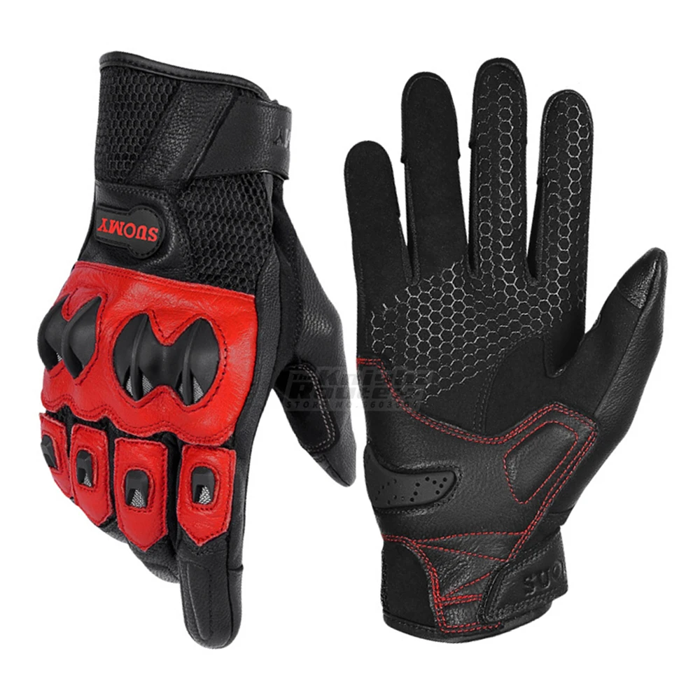 

Retro Motorcycle Gloves Vintage Leather Men Moto Motorbike Motocross Full Finger Touch Screen Gloves Guantes Racing Gloves Red