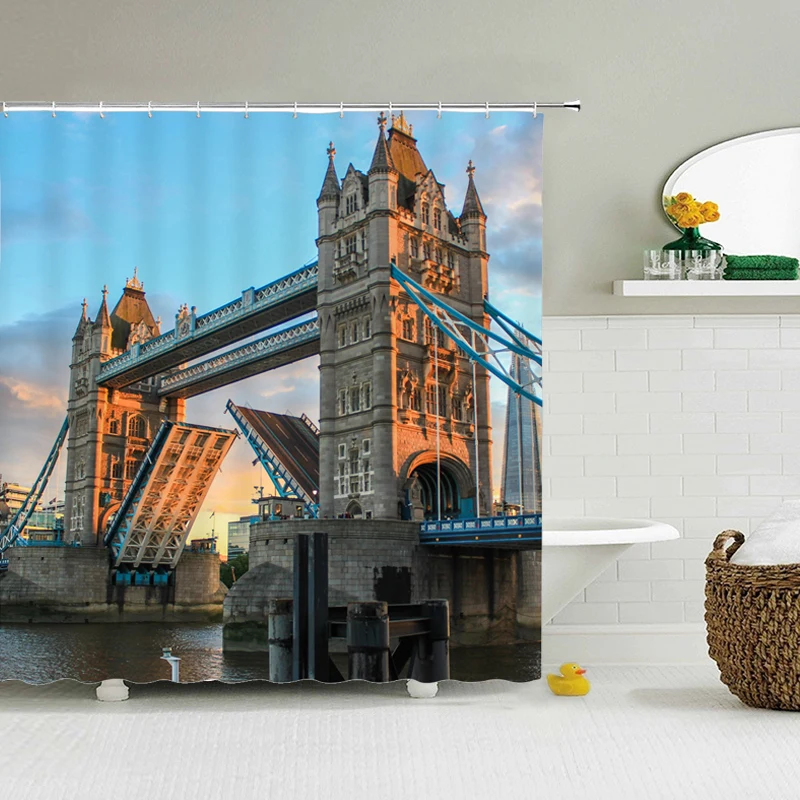 

European landscape Tower Bridge Bridge Shower Curtain 3d Printed Bath Curtains Waterproof Bathroom Moisture-proof Bath Curtains