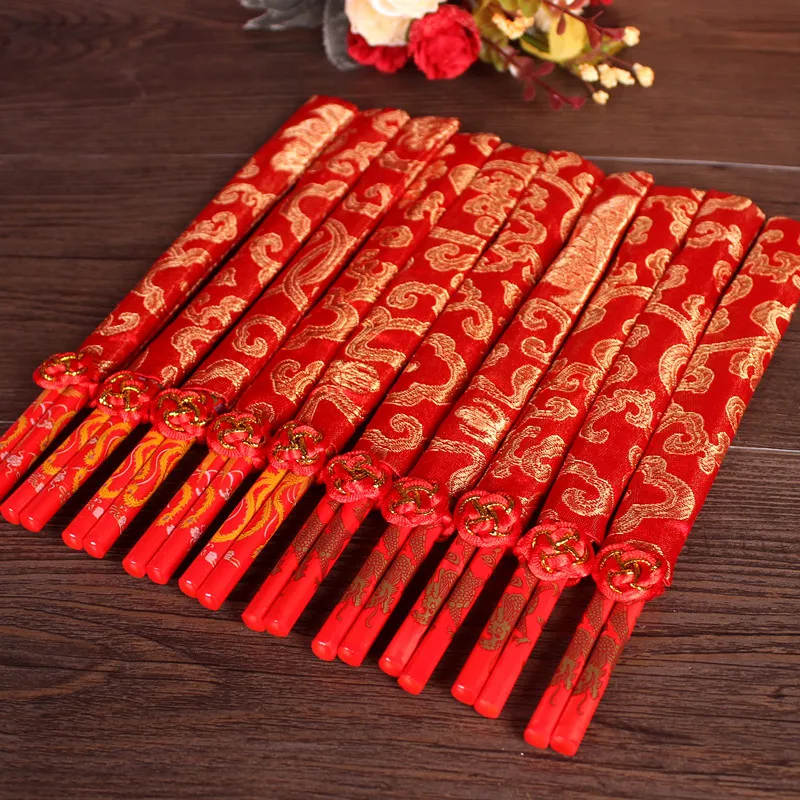

100 Pair New Wood Chinese chopsticks,printing both the Double Happiness and Dragon,Wedding chopsticks favor