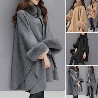 coat cape faux collar flare sleeve poncho fur womens ladies fashion winter wool