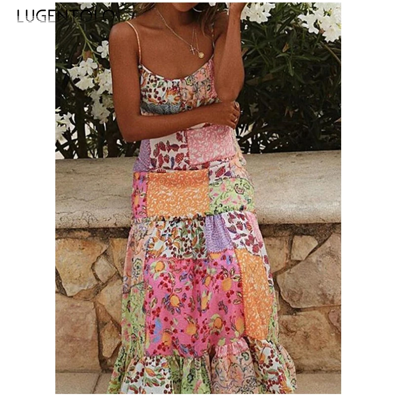 

Женское сексуальное платье без рукавов, летняя одежда с цветочным принтом, платья с открытой спиной женское Street Макси платье Lugentolo