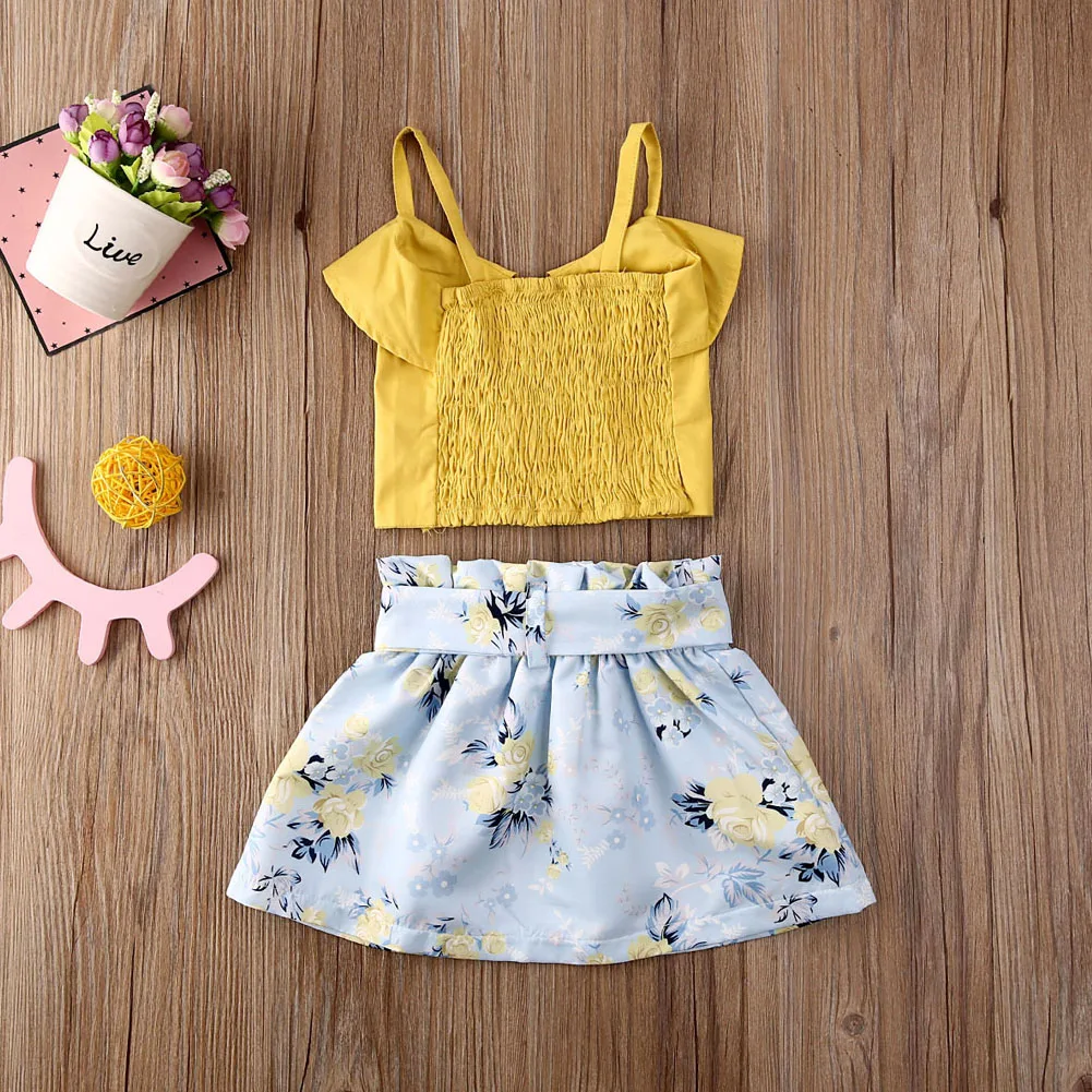 Женские комплекты одежды для маленьких девочек летний топ без рукавов футболка