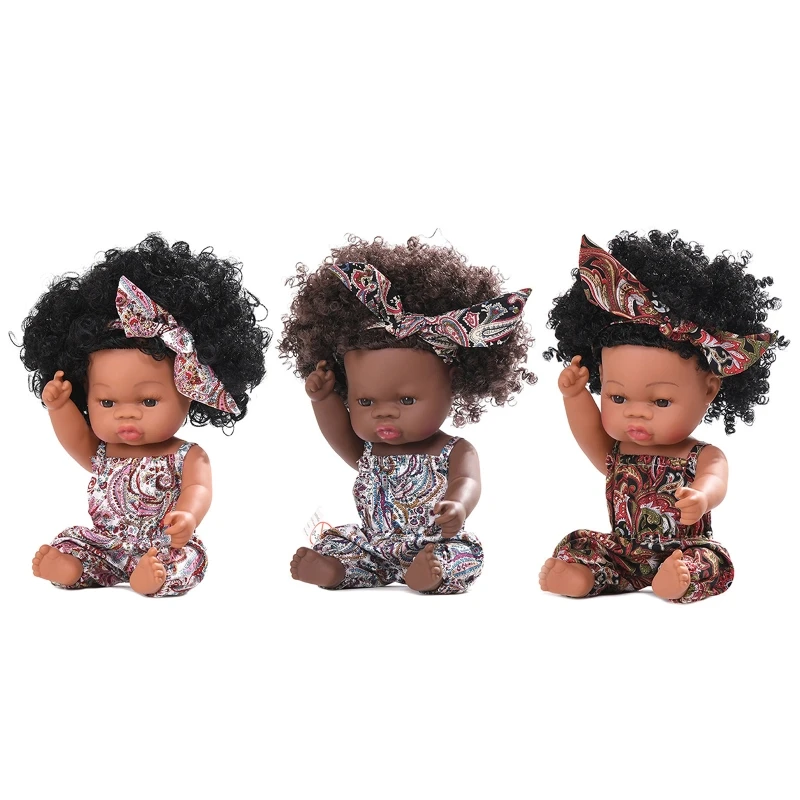 

35cm Realistic Doll Soft Vinyl Toddler Babies Lifelike Sitting Curls Princess African Girl Toy Christmas Gift