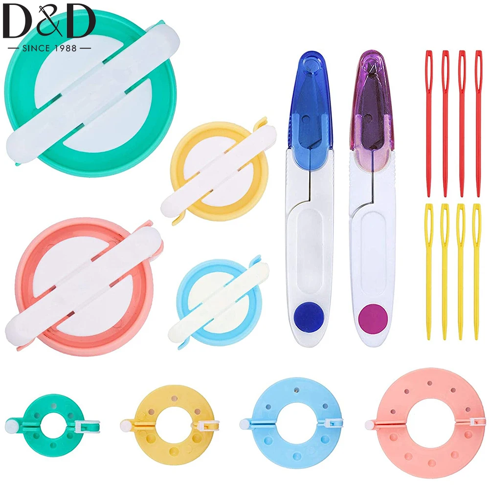 

D&D 8PCS DIY Pom pom Knitting Loom Kit With 1pcs Thread Cutter Scissors Plastic Needles Pompom Maker Kits DIY Accessories