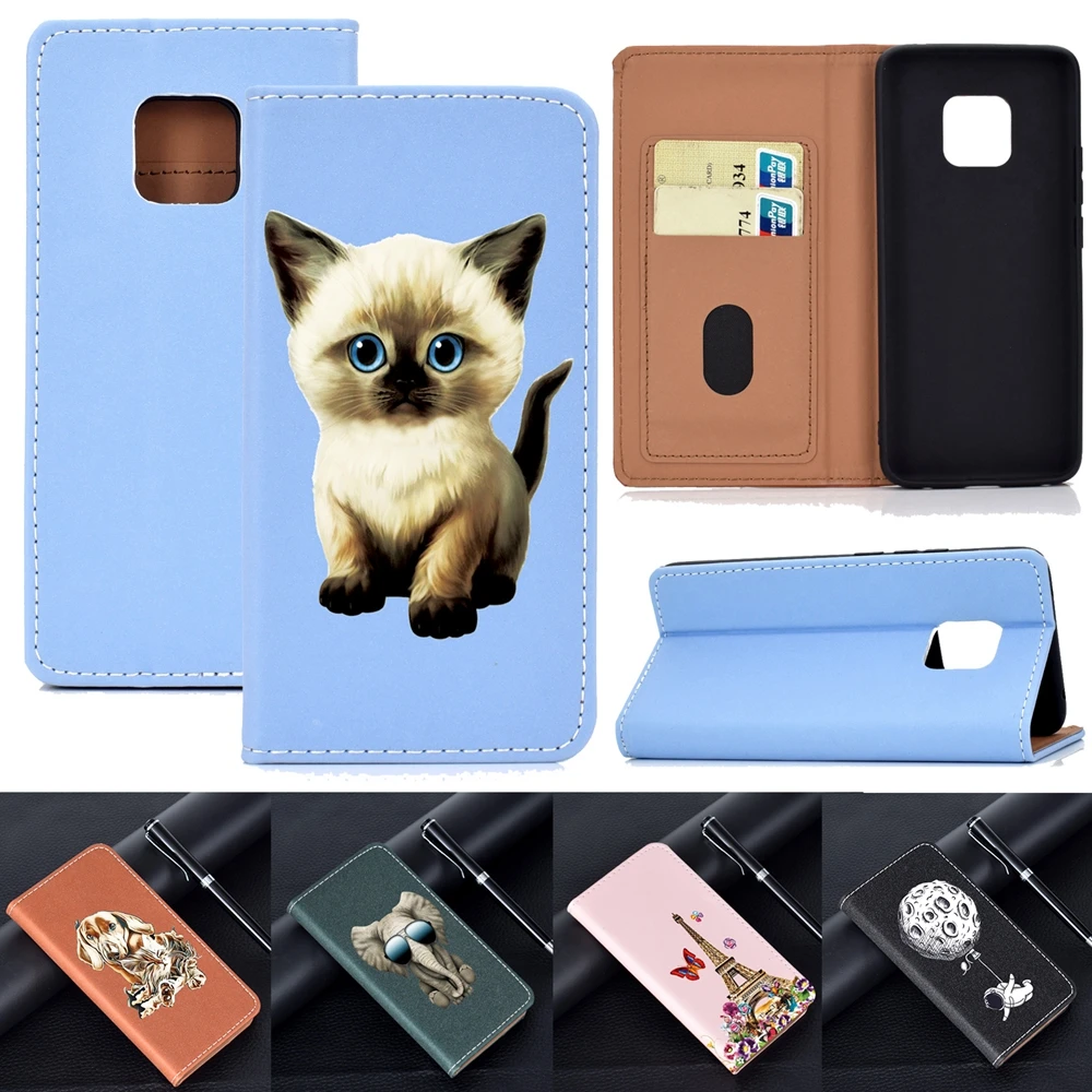 Кожаный чехол для huawei mate 30 Lite ETUI Nova 5i Pro 20 с милым котиком Магнитный Флип бумажник