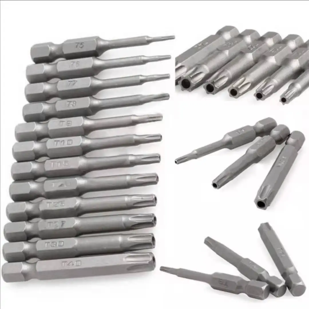 

50mm 12Pcs Set Security Tamper Proof Magnetic Screwdriver Drill Bit Screw Driver Bits Hex Torx Flat Head 1/4" Hand Tools