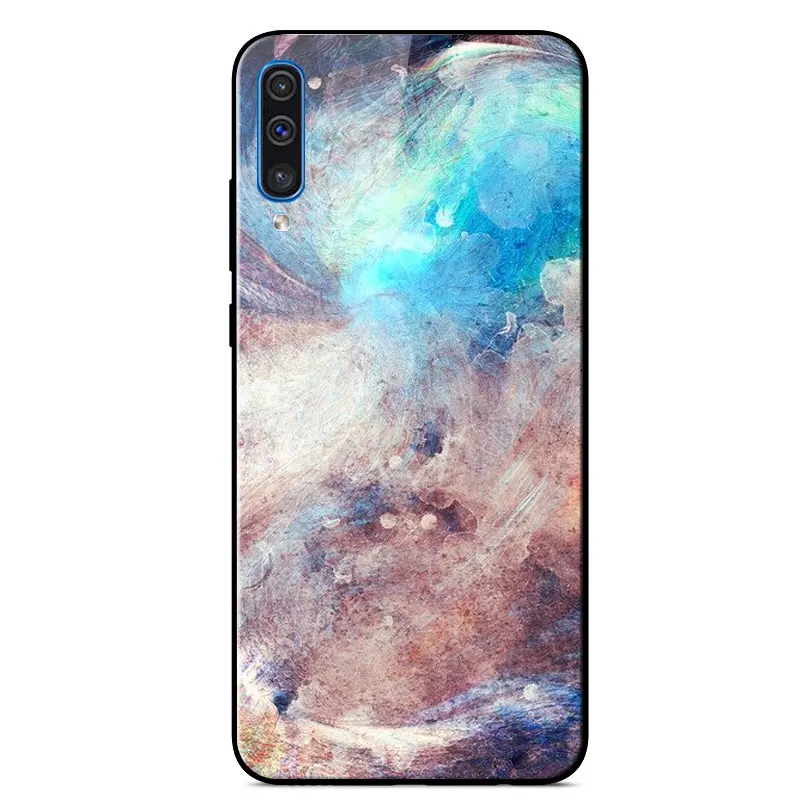 

For Samsung A50 Case Glass Hard Phone Cover For Samsung Galaxy A50 A30S A50S A505 Luxury Star Space Painted Protective Covers