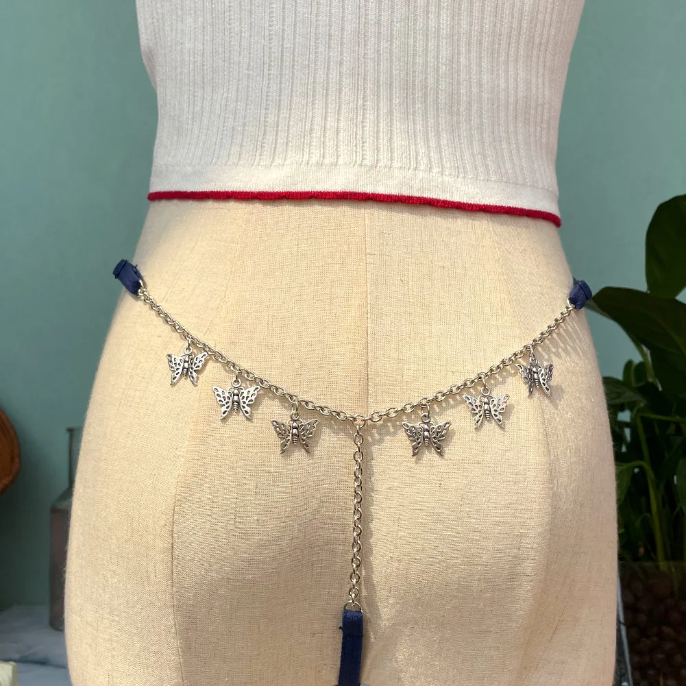 Цепочка для тела серебристого цвета металлическая бабочка цепочка на талию