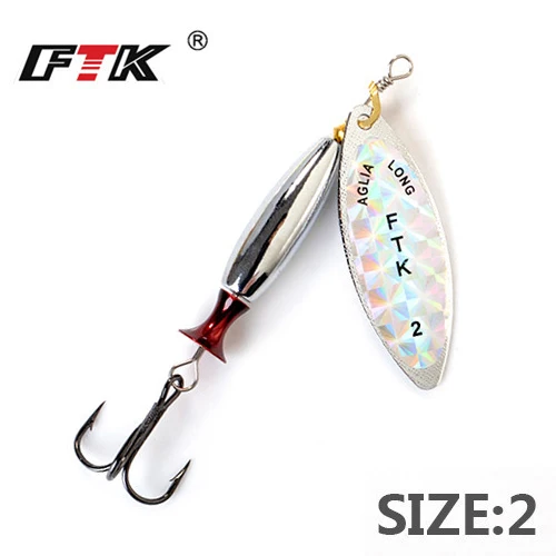 FTK 1 шт. длинные литые Size2-Size3 рыболовные приманки, крючок Спиннер ложка приманки с тройными крючками - Цвет: xinjianyin2
