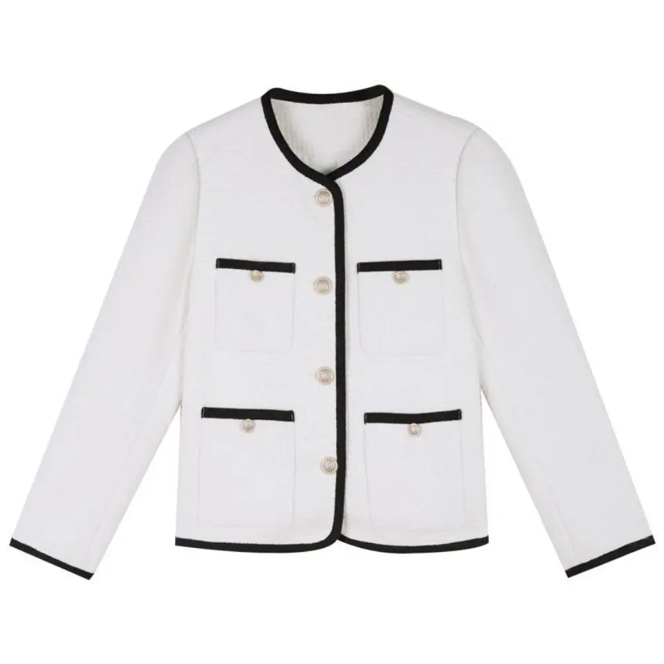 Куртка женская верхняя одежда Женская белая Осенняя твидовая Повседневная