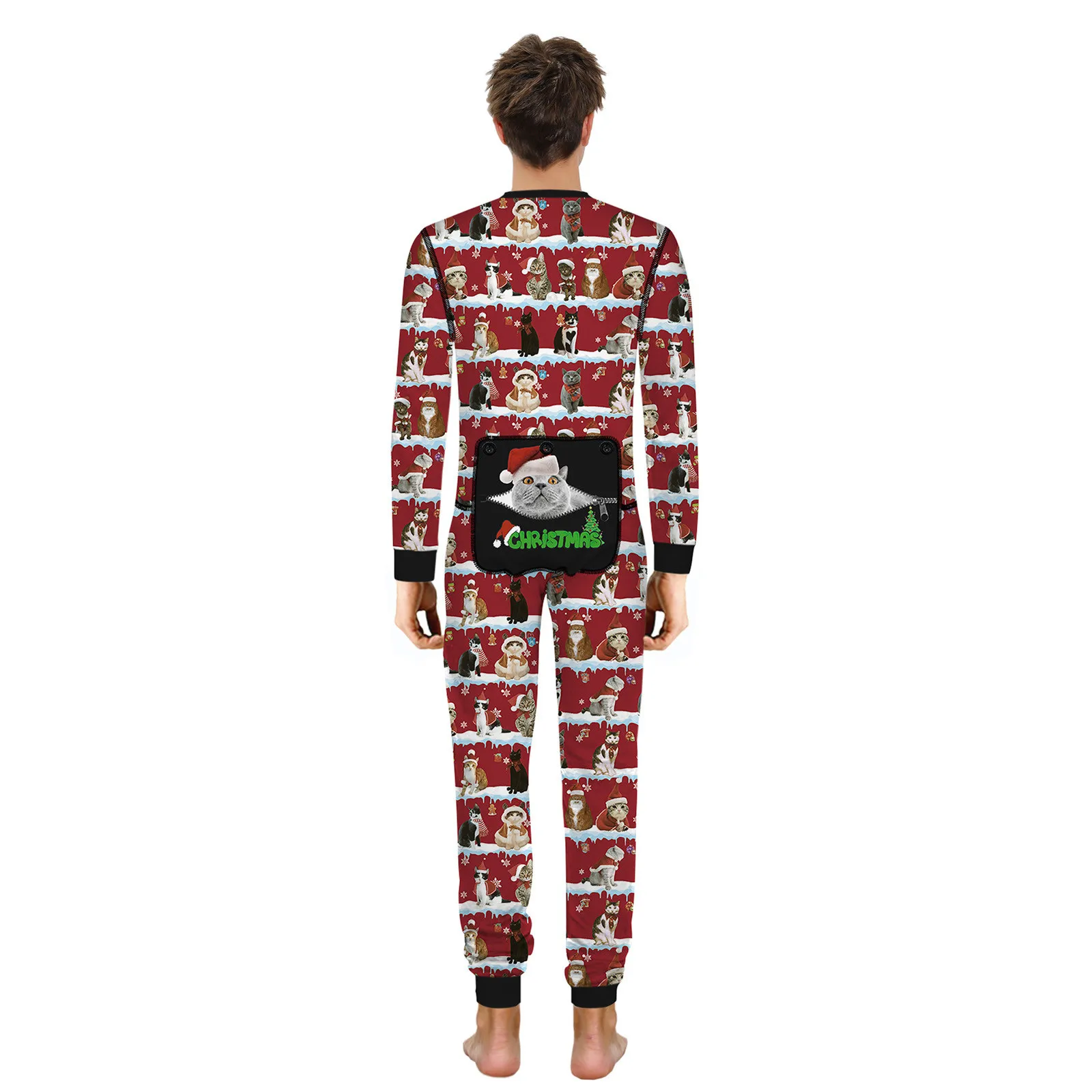 New Year Butt Flap Onesies Men Xmas Romper Home Clothes For Jumpsuit O Neck Long Sleeve Pajamas Pijama Hombre Invierno