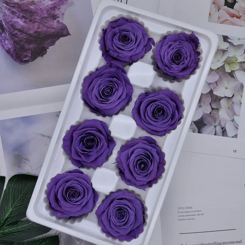 purple Свежая консервированная роза цветы бессмертный роза 4-5 см Диаметр День матери DIY Свадебные вечная жизнь цветок Материал подарок 8 шт./кор. уровня B - Цвет: purple