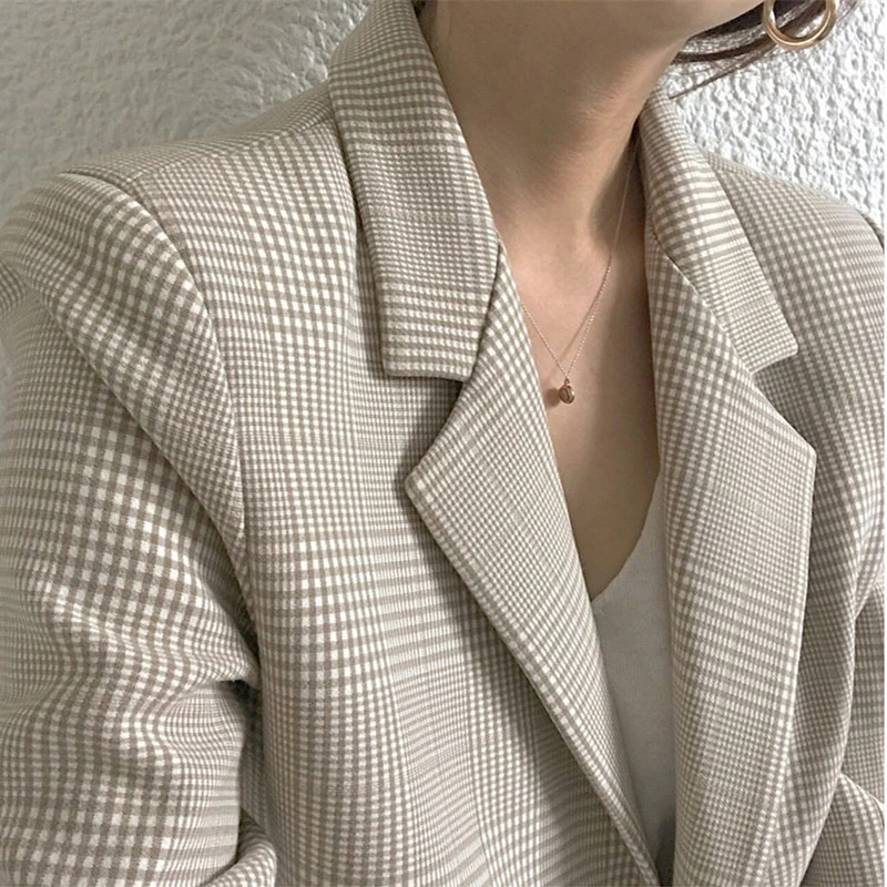 Элегантный однобортный Женский блейзер, пиджак в ретро-стиле, клетчатый женский костюм, пальто в деловом стиле, женская верхняя одежда, пальто