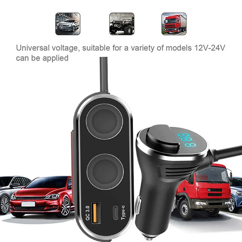 URVNS USB C Car Charger Cigarette Lighter Splitter 2 Socket Type PD 20W Multi Power Outlet 96W DC with LED Voltmeter Switch | Мобильные