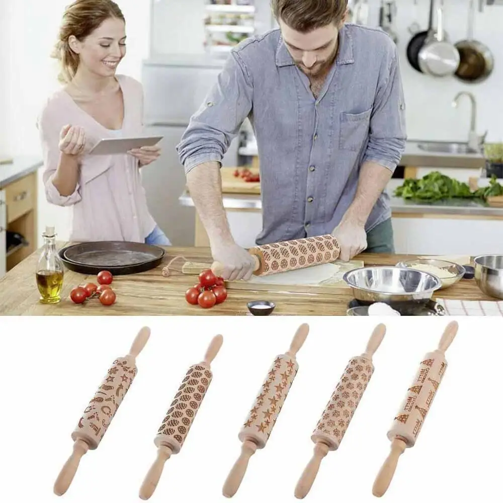 35x5 см рождественские Скалки Снежинка Лось деревянное раскатное тиснение выпечки