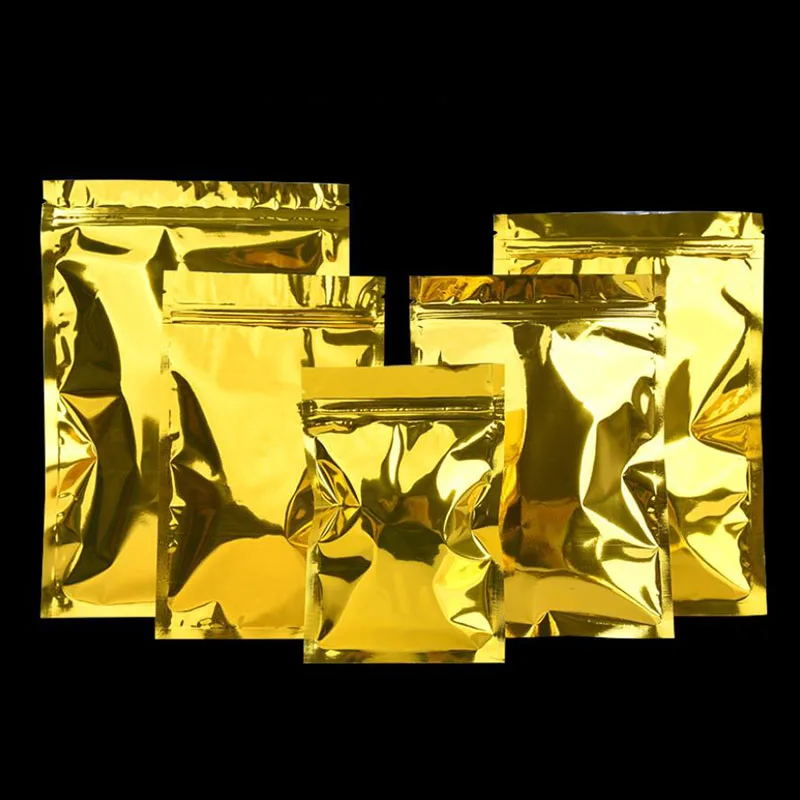 100 шт. Золотой пакет с замком молнией перезаряжаемая алюминиевая фольга из