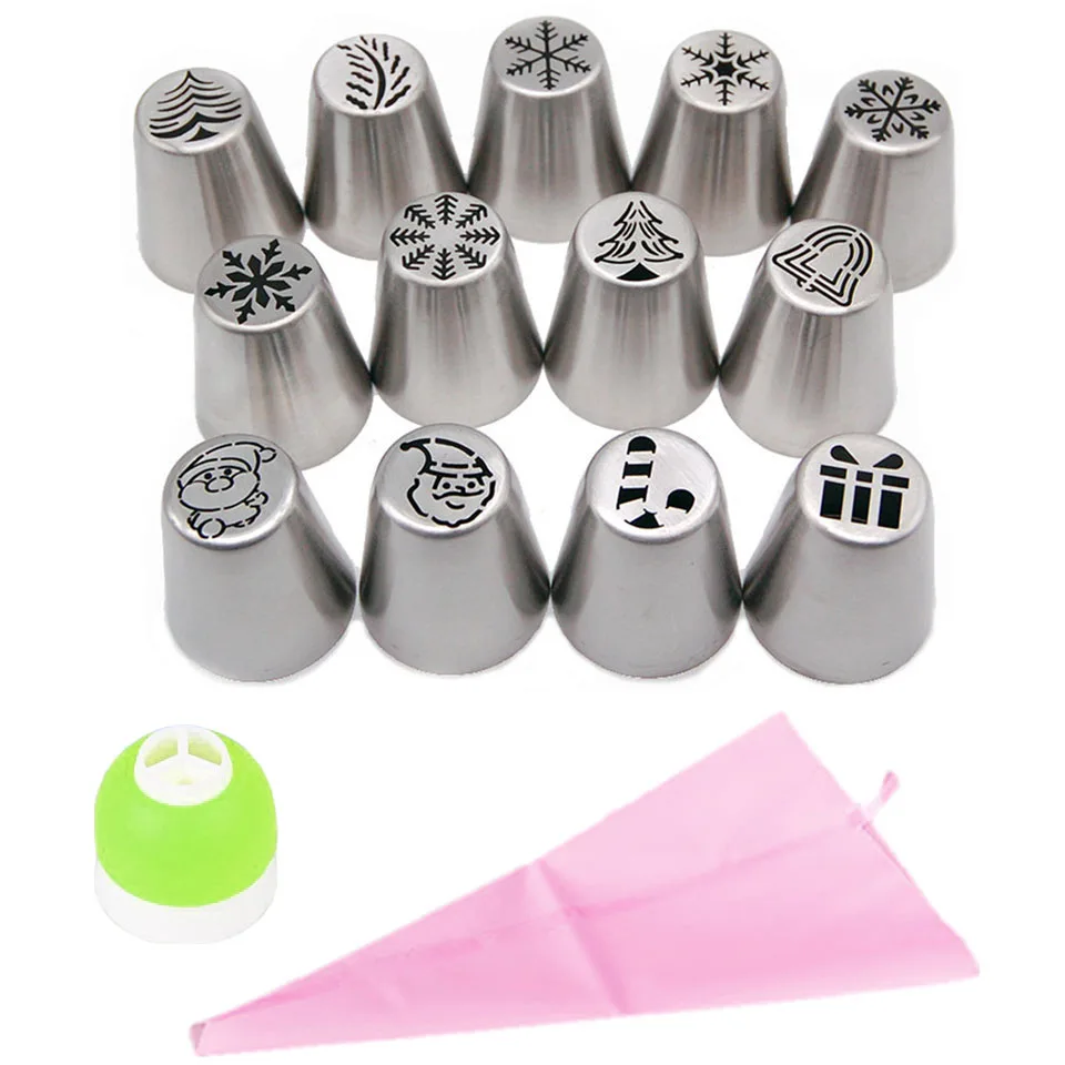 15 Pcs Per Set 10/15 шт. рождественские Кондитерские насадки для крема с кондитерским мешком/конвертер глазурь Трубопроводы Насадки Кондитерские рождественские инструменты для украшения торта - Цвет: 15 Pcs Per Set