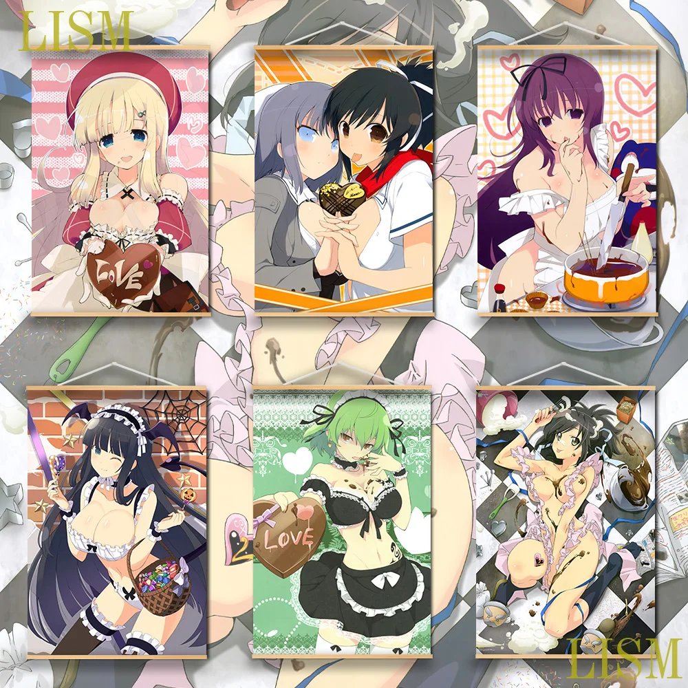

Настенный постер Senran Kagura в виде шоколадного аниме манги на День святого Валентина, подвесной свиток из массива дерева с рисунком на холсте