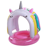 cute baby unicorn inflatable ring children floating bed swimming ring with awning princess horse seat ring seat swimming pool to