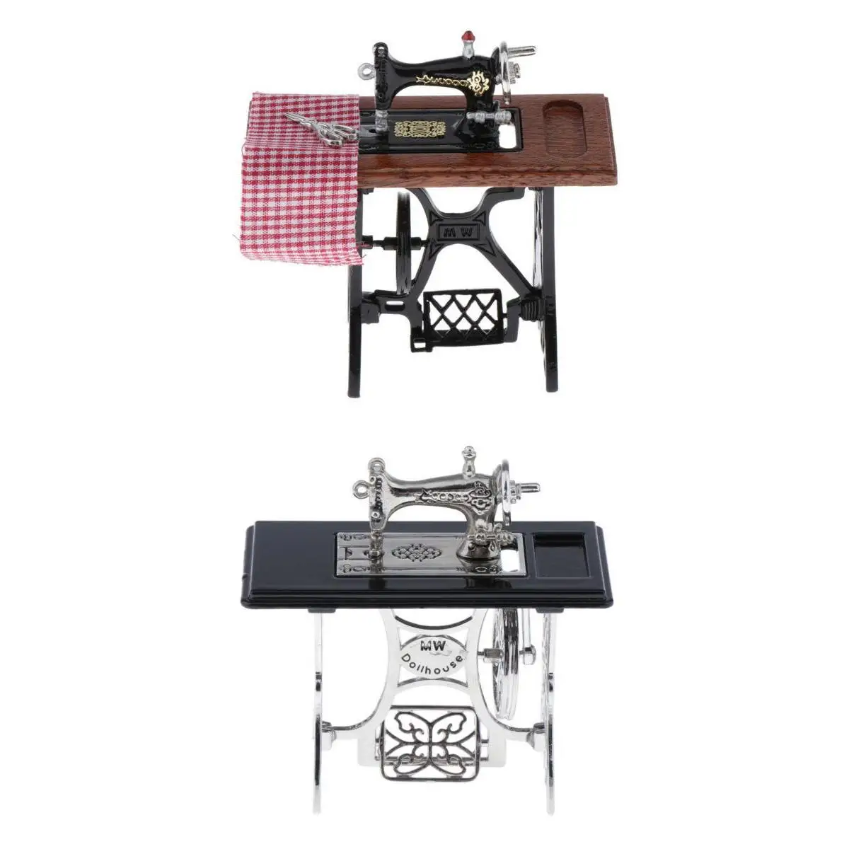 

Set Of 2 1/12 Miniature Furniture Retro Handmade Sewing Machine Model Accessory