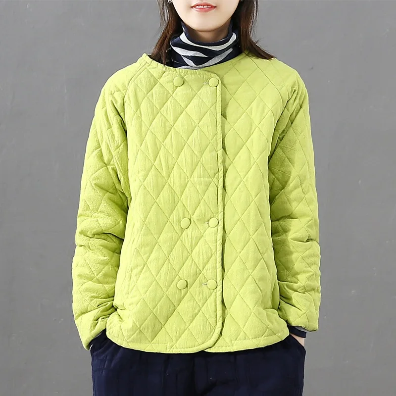 Художественная ретро хлопковая льняная короткая стеганая одежда женская зимняя