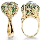 Модные новые роскошные обручальные кольца с зелеными листьями и кристаллами для женщин, ювелирные изделия, аксессуары для рук, характерные кольца, размер 5-11