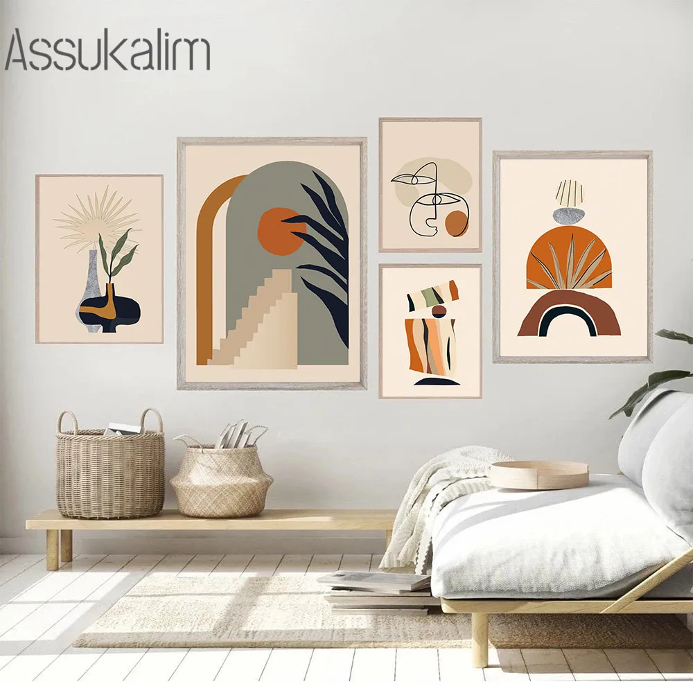 

Boho Wall Art Painting Vase Leaves Canvas Poster Abstract Art Print Line Posters Nordic Wall Pictures For Living Room Decor