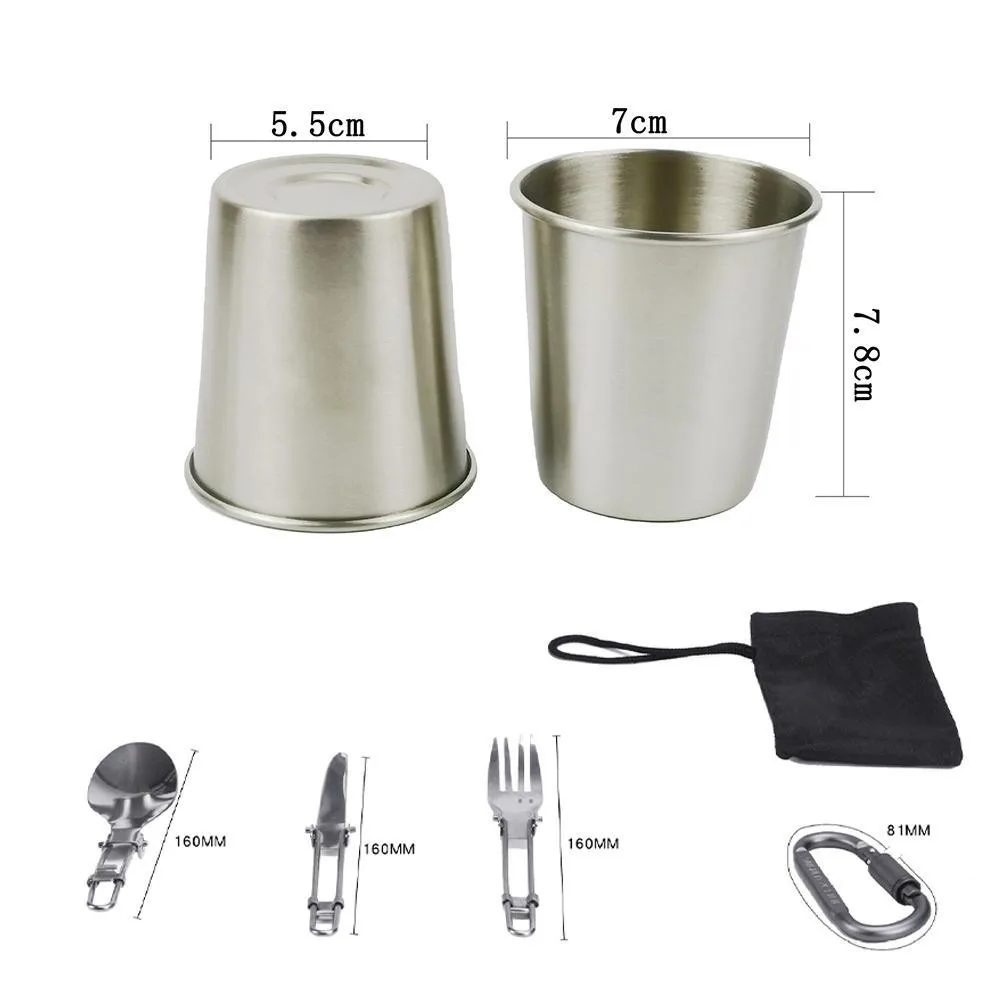 

Portable 2-3 People Cookware Camping Hiking Picnic Outdoor Camp Stove Teapot Spoon Non-stick Kettle Fork Pot Tableware T4N6