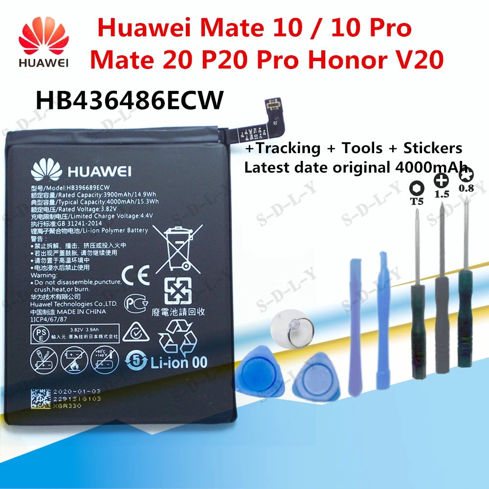 

Huawei Mate 10 / 10 Pro Mate 20 P20 Pro Honor V20 Original Batteries Hua Wei Replacement Phone Battery HB436486ECW 3900mAh