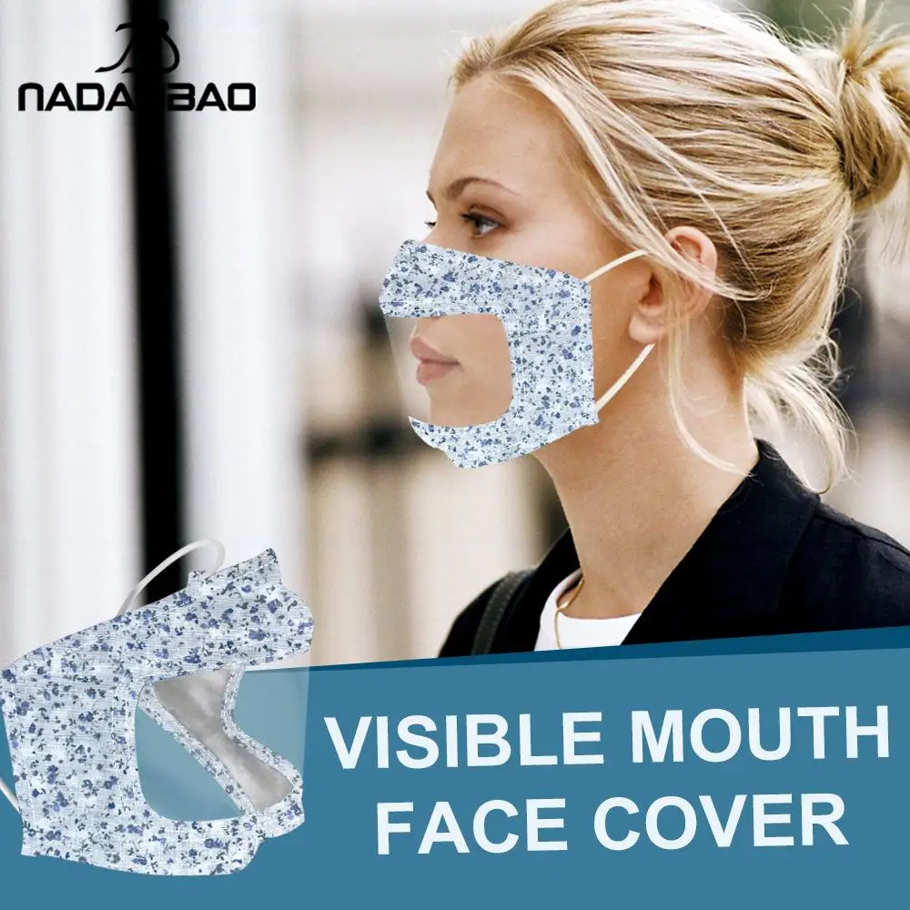 

Симпатичная маска NADANBAO с цветочным принтом, моющаяся маска для глухих и бесшумных взрослой губ, прозрачная маска для визуализации, полулице...