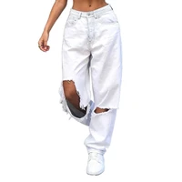 mid waist boyfriend cargo jeans fashion loose womens hole baggy jeans white womens vintage pants wide leg jeans trousers 6357