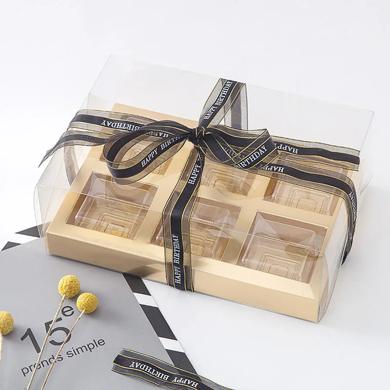 4/6 Cavity Cake Boxes with Clear Window Transparent Plastic Gift Mooncake Egg Puff Packaging for Wedding Birthday Party | Дом и сад