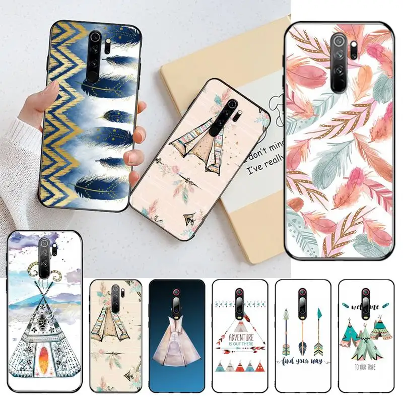 Фото Boho Western Teepee Arrows Feathers Silicone Black Phone Case for Redmi Note 9 8 8T 8A 7 6 6A Go Pro Max K20 Мобильные телефоны и Boho Western Teepee Arrows Feathers Silicone Black Phone Case for Redmi Note 9 8 8T 8A 7 6 6A Go Pro Max K20 Мобильные телефоны и