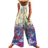 bambooboy womens new summer fashion floral print sleeveless casual beach bohemian loose jumpsuit fd315