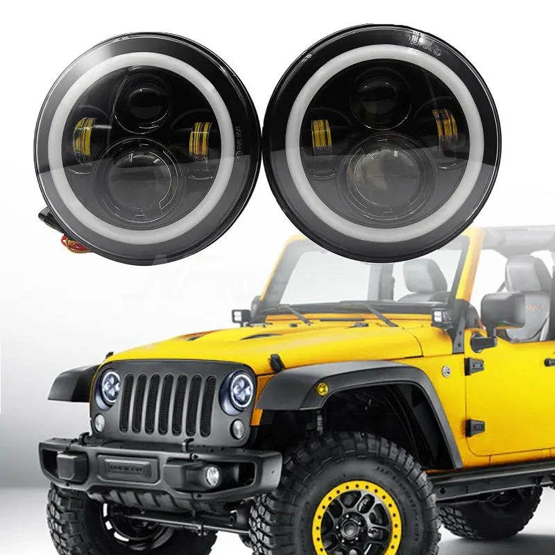 

2PCS 7"Inch Round LED Headlight with Hi/Lo Beam Halo Angel Eyes for Lada 4x4 urban Niva Jeep Wrangler Suzuki Samurai UAZ Hunter