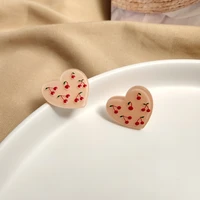 925 silver needle resin heart earrings sweet design spring summer style hot selling cherry stud earrings for women party gifts