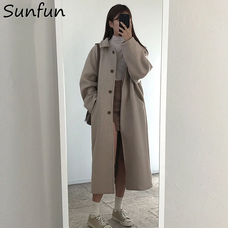 

Office Lady Cashmere Gray Hot Sale 2021 Long Fall Female Winter Warm Korean Coats Wool Blend Elegant Coat New Woman Overcoat