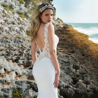 sexy mermaid wedding dresses o neck lace appliques sweep train gown boho bridal vestidos de novia estilo sirena