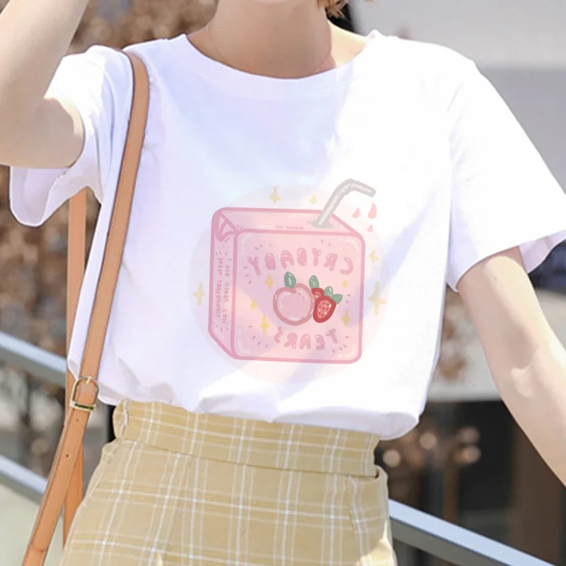 Kawaii Ulzzang Harajuku Эстетическая футболка молочная корова мультфильм принт короткий
