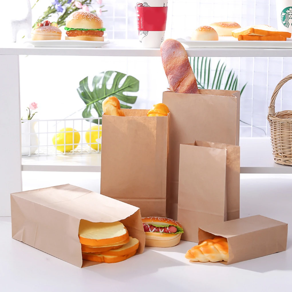 

50 Uds de papel Kraft bolsas a prueba de grasa aperitivos, galleta bolsas de embalaje de alimentos para el postre panes dulces