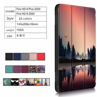 nice printed tablet case for kindle fire hd8 plus 2020 8 inch folding pu leather flip stand cover protective shell funda pen