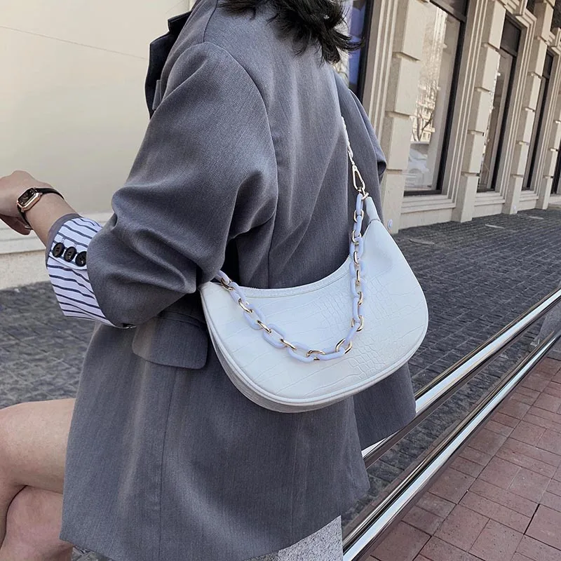 

Сумка кросс-боди Женская из экокожи, саквояж крокодиловой кожи на цепочке, маленькая однотонная Сумочка на плечо в стиле ретро, дорожный тоу...