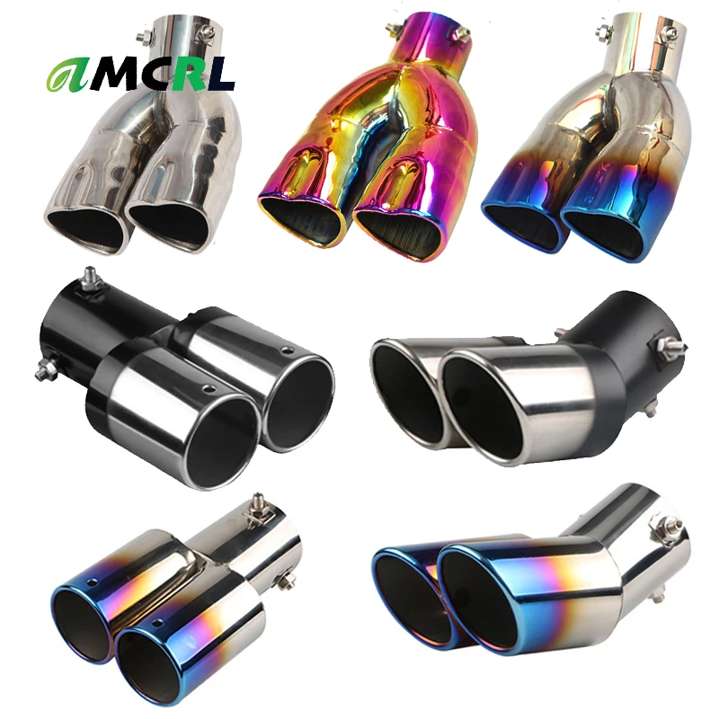 

Car Dual Outlet Exhaust Tip Stainless Steel Slant Rolled Edge Muffler Car Exhaust Tail Throat Exhaust System Muffler Pipe