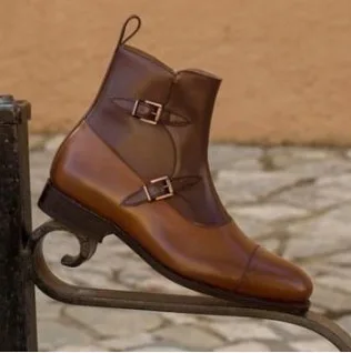 

Fashion Men's Shoes New Thick Heel Belt Buckle Color Matching Large Size Mens Vintage Classic Leather Boots Zapatos Para Hombre