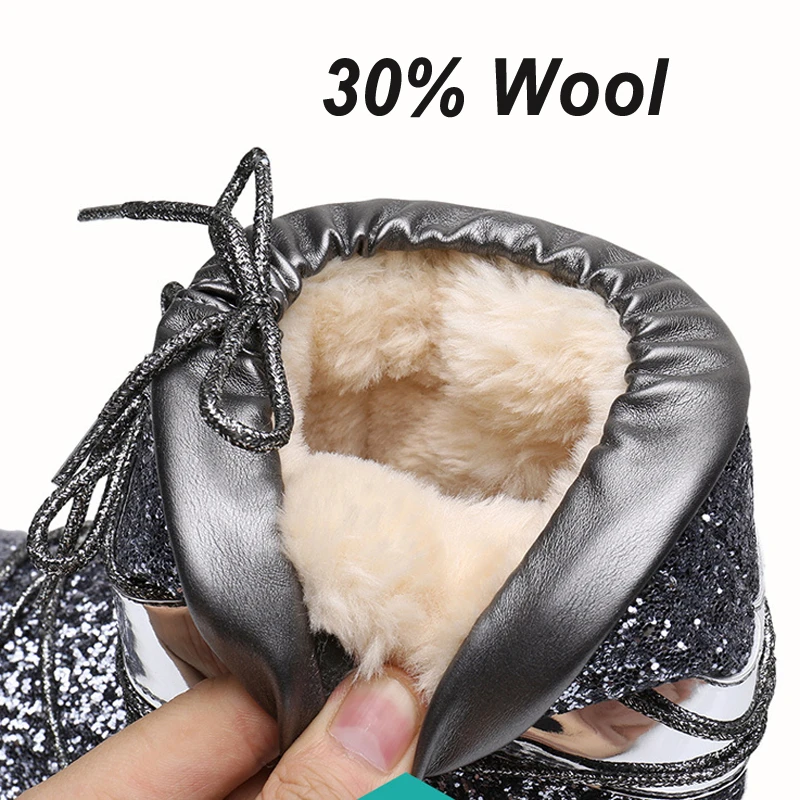 Новинка года; женские зимние ботинки; Толстый плюш; 30% шерсть; зимние ботинки; женские ботильоны; нескользящие ботинки; большие размеры-40 градусов
