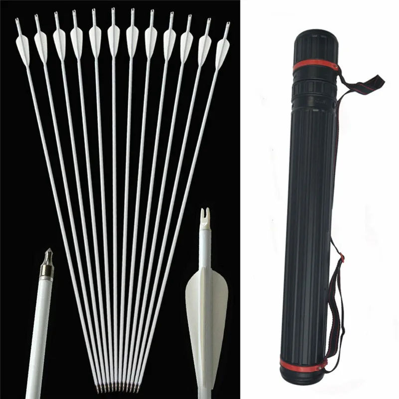 

12pcs Archery 32" Carbon Arrow Hunting Targeting Arrow SP500 Practice with Removable Tips and Arrow Quiver Recurve Compound Bow