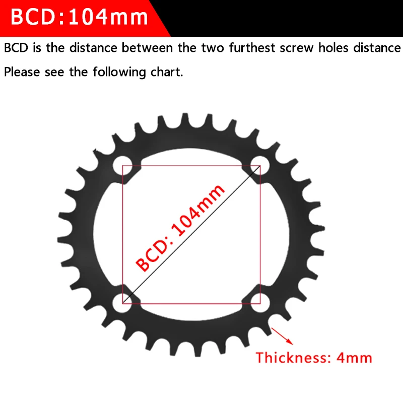 DECKAS Narrow Wide Chainring MTB 104BCD Round Oval Bicycle Chain Ring 32T 34T 36T 38T Road Mountain Bike Single Crankset BCD 104